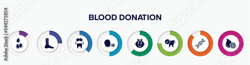infographic element with blood donation filled icons. included sesame, urticaria, dental crown, sneeze, baby girl, healthy tooth, adn, donor vector.