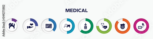 infographic element with medical filled icons. included decayed, donator, icu, dental checkup, essential oils, medical checkup, dad, tensiometer vector.