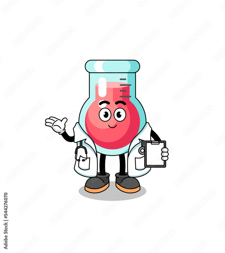 Cartoon mascot of laboratory beaker doctor