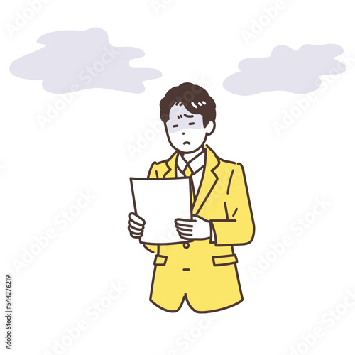 書類を確認し、イライラモヤモヤするビジネスマンのイラスト素材