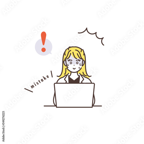 ミスに気付いたビジネスウーマンのイラスト素材　ビジネスシーン