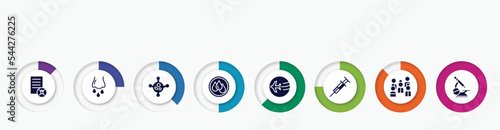 infographic element with filled icons. included infected, runny e, virus, wet, travelling, syringe, crowd, microscope vector.