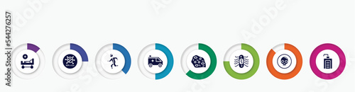 infographic element with filled icons. included hospital bed, 2019-ncov, physical, ambulance, amoeba, e coli, death, hand soap vector.