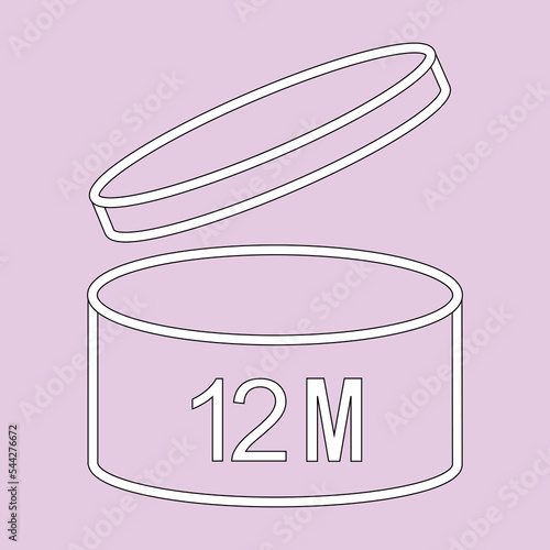 12m period after opening pao icon sign flat style design vector illustration isolated white background. 12 month day expiration period after opening.