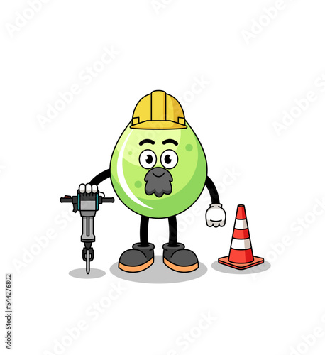 Character cartoon of melon juice working on road construction