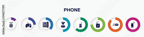 infographic element with phone filled icons. included world wide internet, joypad, , reader, vintage cellphone, unlocked, express mail, mobilephone vector.