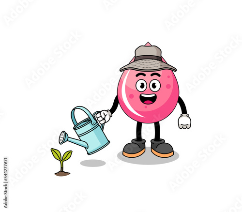 Illustration of strawberry juice cartoon watering the plant