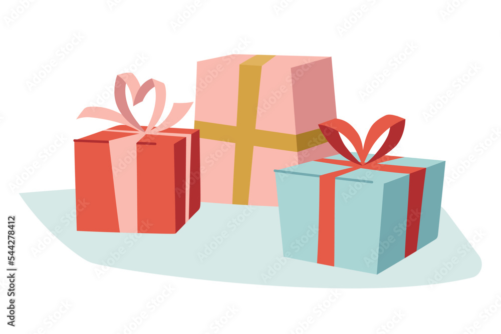 Fototapeta premium Gift boxes with ribbons. Festive mood. Vector image.