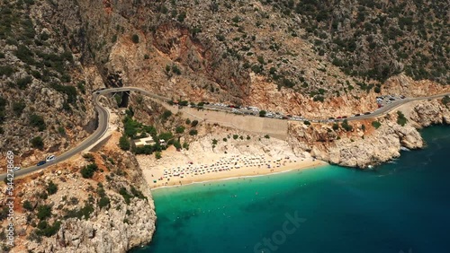 Aerial view of Kaputas beach in Kas, Turkey. Turquoise Mediterranean sea and cozy sand beach photo