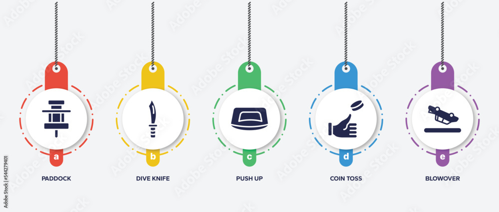 infographic element template with racing filled icons such as paddock, dive knife, push up, coin toss, blowover vector. infographic element template with racing filled icons such as paddock, dive knife, push up, coin toss, blowover vector.