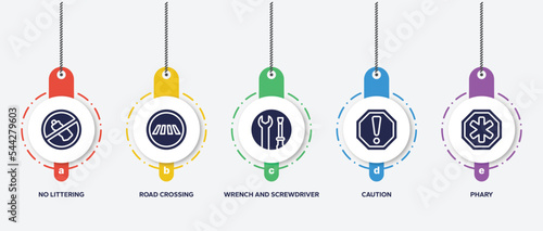 infographic element template with indications filled icons such as no littering, road crossing, wrench and screwdriver, caution, phary vector.