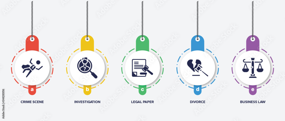 infographic element template with law and justice filled icons such as crime scene, investigation, legal paper, divorce, business law vector. infographic element template with law and justice filled icons such as crime scene, investigation, legal paper, divorce, business law vector.