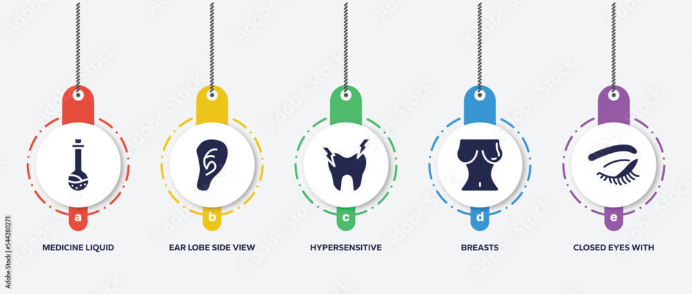 infographic element template with body parts filled icons such as medicine liquid in a test tube glass, ear lobe side view, hypersensitive, breasts, closed eyes with lashes and brows vector. infographic element template with body parts filled icons such as medicine liquid in a test tube glass, ear lobe side view, hypersensitive, breasts, closed eyes with lashes and brows vector.