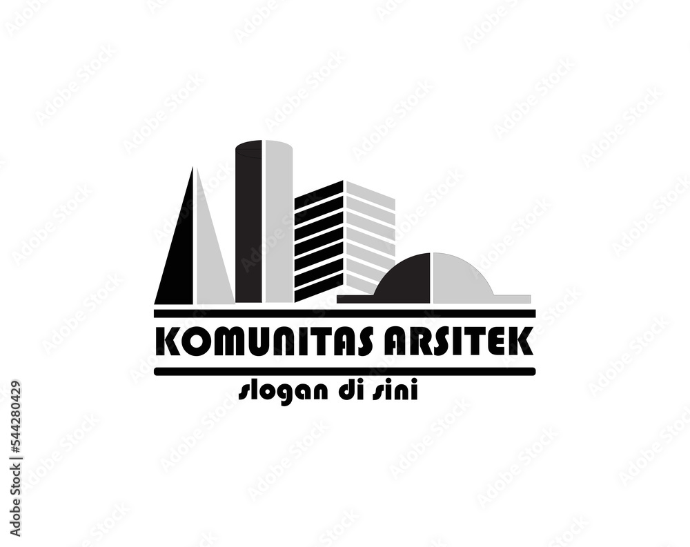 This is a vector logo design with an illustration of several skyscraper buildings in round squares and squares for the company logo This is a vector logo design with an illustration of several skyscraper buildings in round squares and squares for the company logo