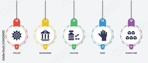 infographic element template with allergies filled icons such as pollen, blood bank, calcium, rash, sugar cube vector.