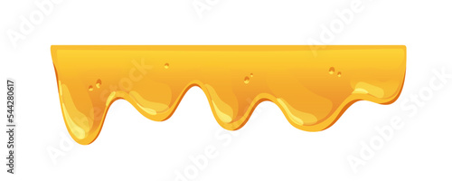 Amber bee honey melting. Maple syrup, liquid caramel wave border, dripping, flowing down, leaking. Glossy golden sticky sugar fluid. Flat graphic vector illustration isolated on white background