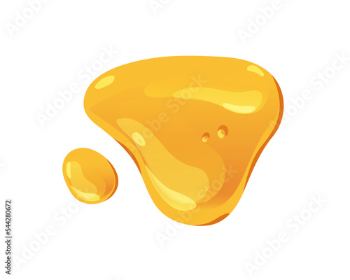 Bee honey drop and droplet. Liquid fluid glossy caramel puddle, pool. Gold amber maple syrup, sweet sticky golden yellow sauce. Colored flat graphic vector illustration isolated on white background