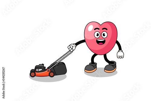 heart symbol illustration cartoon holding lawn mower