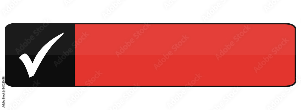 Roter Button mit Häkchen Symbol und Textfreiraum