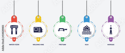 infographic element template with handcraft filled icons such as water filter, welding hine, fretsaw, kiln, norigae vector.