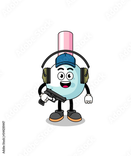 Character mascot of cotton bud doing shooting range
