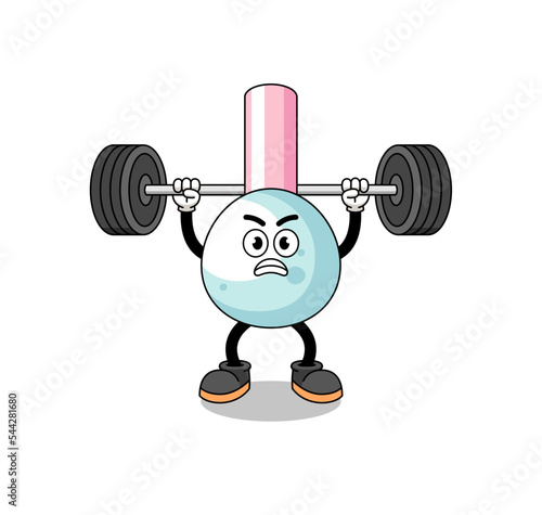 cotton bud mascot cartoon lifting a barbell
