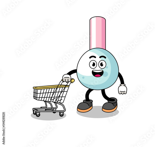 Cartoon of cotton bud holding a shopping trolley