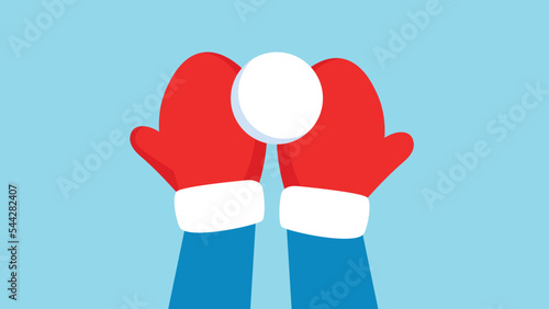Snowball in red mittens - illustration