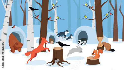 Animal life in the winter forest