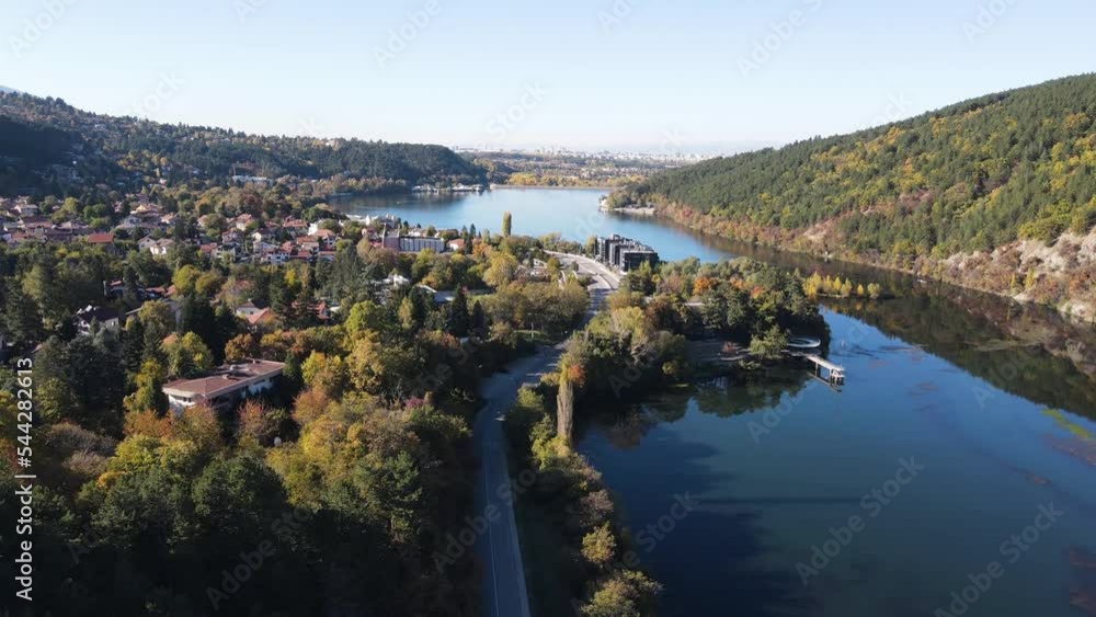 Aerial Autumn view of Pancharevo lake, Sofia city Region, Bulgaria Aerial Autumn view of Pancharevo lake, Sofia city Region, Bulgaria