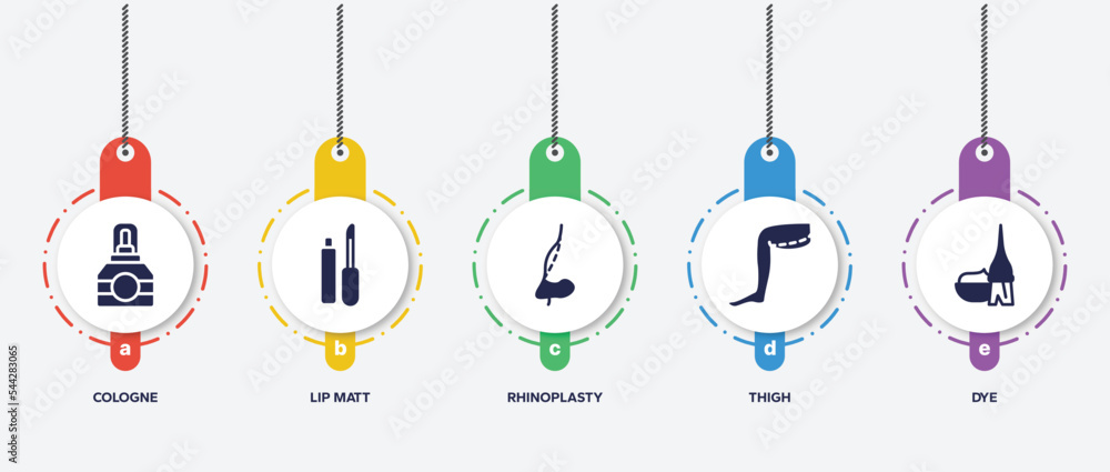 infographic element template with hairdressing and esthetics filled icons such as cologne, lip matt, rhinoplasty, thigh, dye vector. infographic element template with hairdressing and esthetics filled icons such as cologne, lip matt, rhinoplasty, thigh, dye vector.