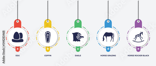 infographic element template with horses filled icons such as egg, coffin, eagle, horse grazing, horse rocker black vector.