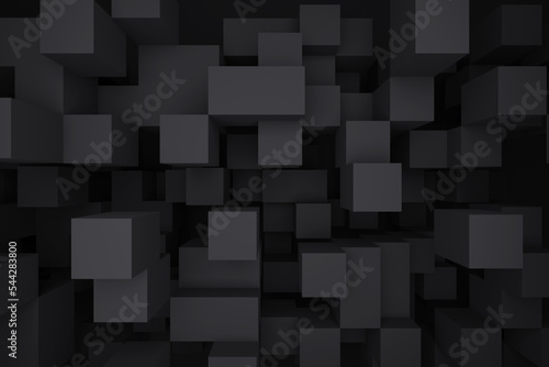 Fototapeta Naklejka Na Ścianę i Meble -  3d rendering abstract background of randomly positioned black cubes.