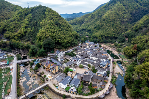 Aerial photography of ancient dwellings of stone houses in Tonglu, Zhejiang photo