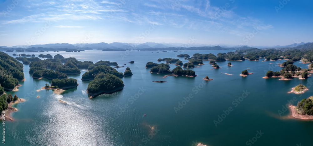 Aerial photography of the natural scenery of Qiandao Lake in Hangzhou