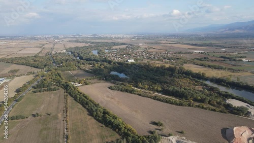 Aerial view of Maritsa River near village of Orizari, Plovdiv region, Bulgaria photo