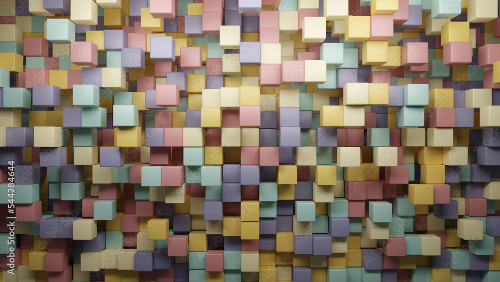 3D rendering 8K wallpaper background of retro-colored random shuffled cubes 3D rendering 8K wallpaper background of retro-colored random shuffled cubes