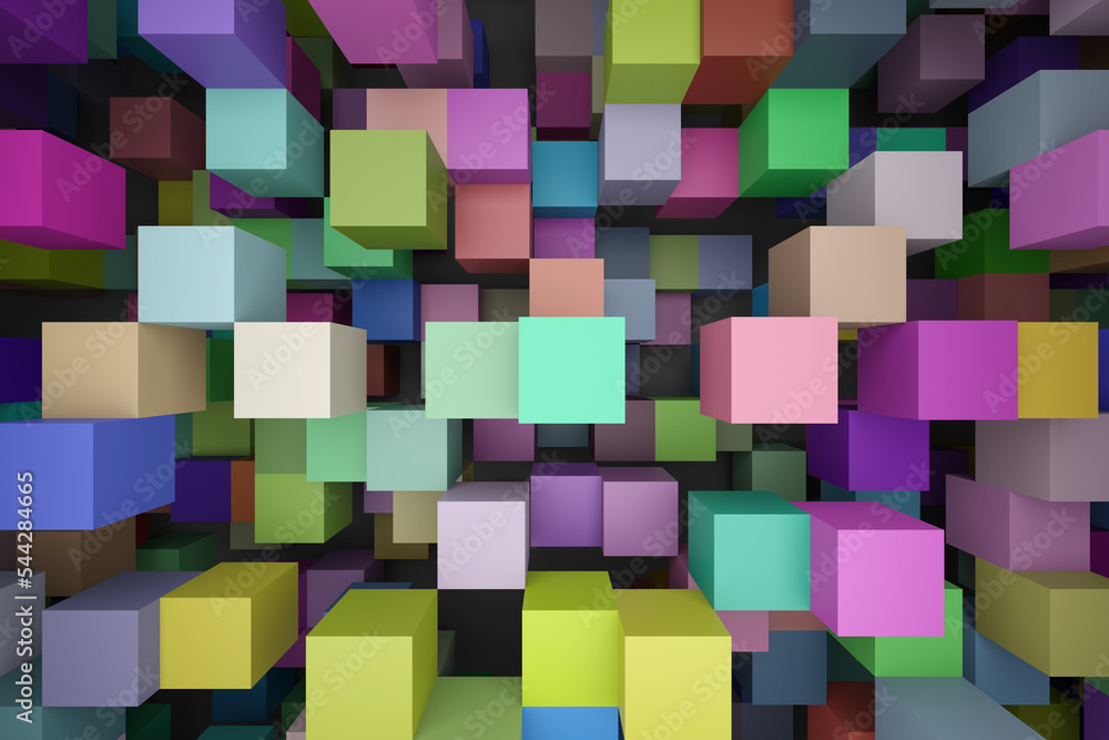 3D rendering background of multi-colored random shuffled cubes in space 3D rendering background of multi-colored random shuffled cubes in space
