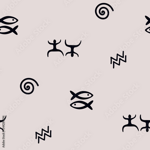 ethnic pattern with doodle ancient script 