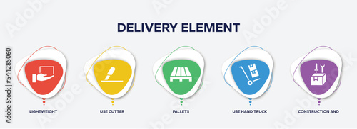 infographic element template with delivery element filled icons such as lightweight, use cutter, pallets, use hand truck, construction and tools vector.