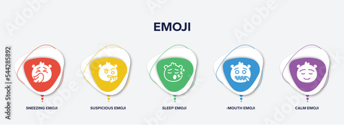 infographic element template with emoji filled icons such as sneezing emoji, suspicious emoji, sleep -mouth calm vector.