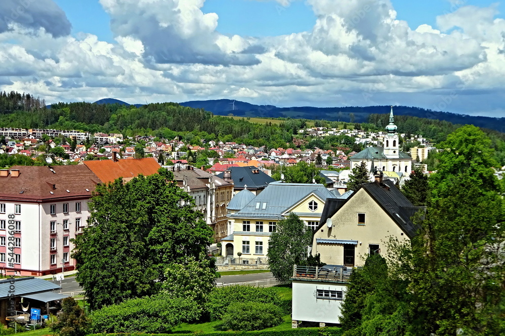 Czechia - view of the town of Trutnov and the Giant Mountains