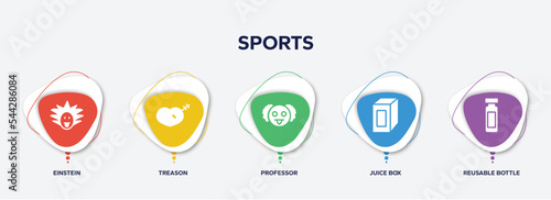 infographic element template with sports filled icons such as einstein, treason, professor, juice box, reusable bottle vector.