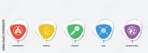 infographic element template with filled icons such as respiratory, rhinitis, disease, pain, antibacterial vector.
