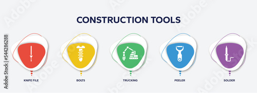 infographic element template with construction tools filled icons such as knife file, bolts, trucking, peeler, solder vector.
