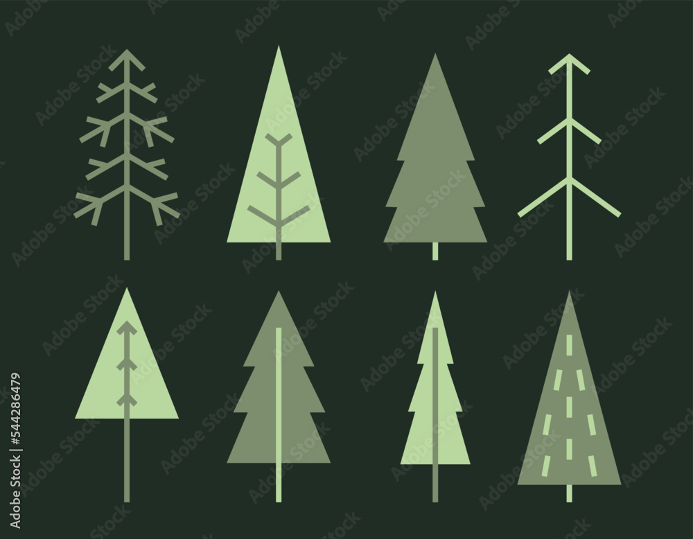 Obraz premium Set of Christmas trees. Beautiful design elements in flat style.