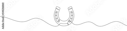 Horseshoe one line icon. One line drawing background. Continuous line drawing of horseshoe. Vector illustration. Horseshoe linear icon