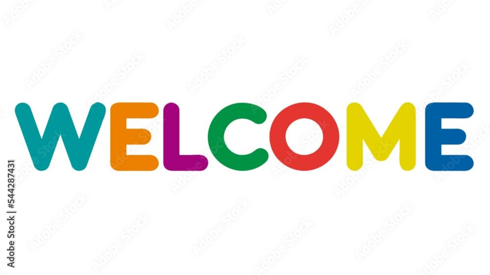 The word Welcome. Animated banner with the text colored rainbow. The word Welcome. Animated banner with the text colored rainbow.