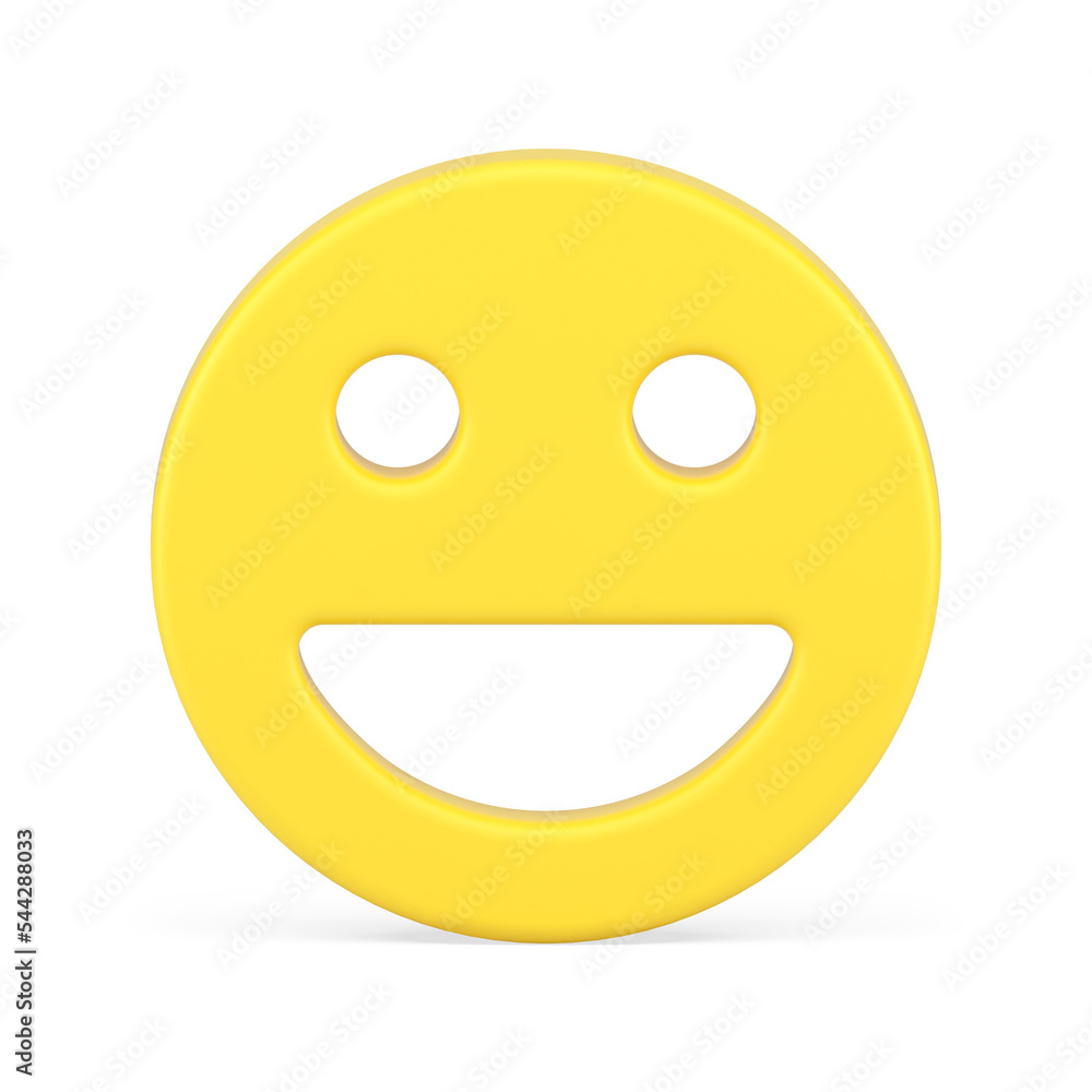 Fototapeta premium Smiley yellow glossy happy face eyes open mouth realistic 3d icon