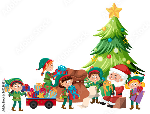 Santa Claus and elfs delivery gift for Christmas